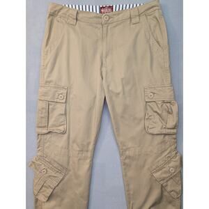 Vintage Matchstick Tactical Cargo Pants 36x32 Tan Cotton Baggy 8 Pockets Y2K